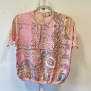 Balla Valentina Italy Silk Wool Knit Short Sleeve Top Size 38 IT  Pink Paisley